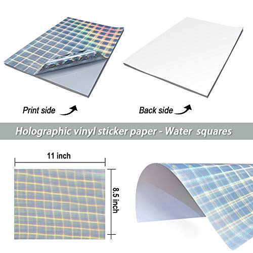 Rainbow Printable Vinyl Sticker Paper 10 Sheets Holographic Waterproof Decal Paper,Self-Adhesive Labels Crafts,Dries Quickly Tear Resistant-For Any Epson Hp Canon Sawgrass Inkjet Printer #TOP2