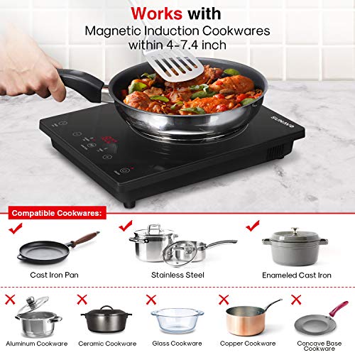 SUNAVO Portable Induction Cooktop, 1800W Sensor Touch Induction Burner with Kids Safety Lock, 15 Temperature Power Setting Countertop Burner with Timer