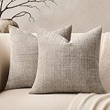 ZeeMart Fine-Textured Throw Pillow Covers Set of 2, 18x18 Inch Latte, Soft Chenille Accent Decorative Neutral Beige Cushion Cases for Couch Sofa Bed Living Room Bedroom Farmhouse Boho Home Decor