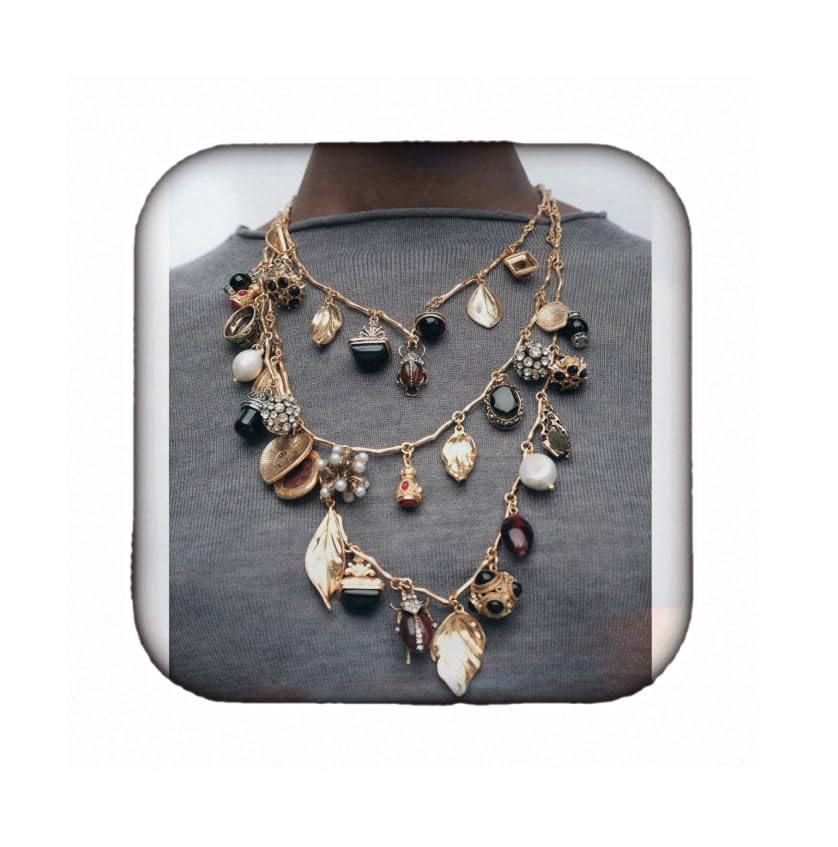 Vintage Style Charm Necklace Set Layered Gold Chain with Crystal and Pearl Heart Beaded Pendant Boho Long Chain Necklace for Women