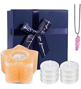 Soulnioi Natural Himalayan Salt Lamp Tea Light Five-Pointed Star Shape Candlestick Holder with 7p...