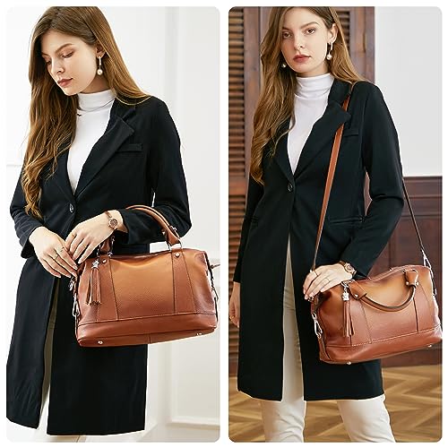 Image of HESHE Womens Genuine Leather Purse Satchel Tote Bags Ladies Real Leather Bags Crossbody Handbags