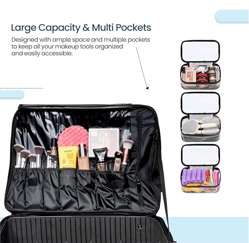 Image of SHAMAX Professional Makeup Artist Trolley | Large Rolling Cosmetic Case with 360 Wheels, Adjustable Dividers & Removable Bags | Salon, Hairstylist & MUA Travel Organizer (55Hx36.5Lx25W cm)