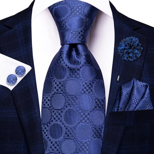 Image of Hi-Tie Men's Silk Ties Formal Woven Classic Necktie Pocket Square Cufflinks Lapel Pin Set Wedding Business