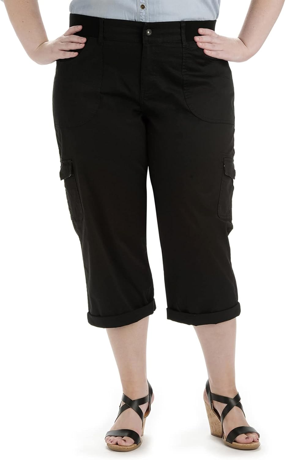 Lee Womens Plus Size Relaxed Fit Austyn Knit Waist Cargo Capri Pant