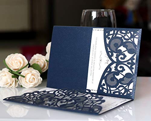 BLUGUL 10 stks bruiloft uitnodigingen, holle bloemen ontwerp nodigt uit, met 2 lege kaart, donker paars - Image 4