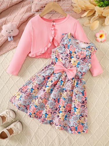 Image of Niren Enterprise Girl's Cotton Jacket Pair Floral Printed Sleeveless Dress