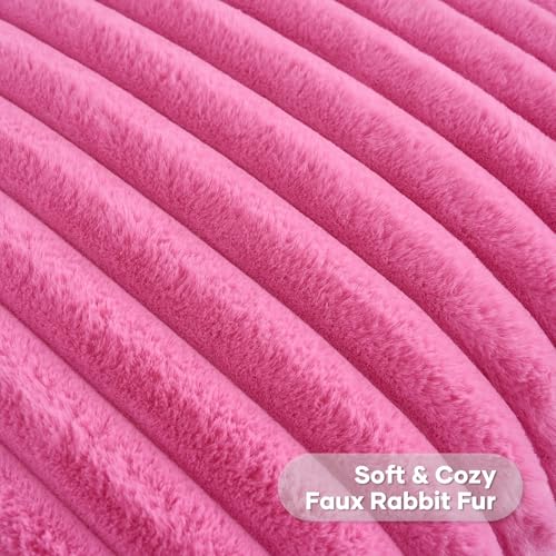 FUTEI Hot Pink Striped Decorative Throw Pillow Covers 20x20 Inch Set of 2,Square Fall Decorations Couch Pillow Case,Soft Cozy Faux Rabbit Fur & Velvet Back,Modern Home Decor for Bed
