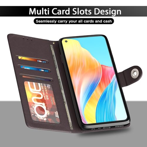 Image of Pikkme Flip Cover Leather Finish | Inside TPU with Card Pockets | Wallet Stand and Shock Proof | Complete Protection Button Flip Case for Oppo A78 4G (Coffee)