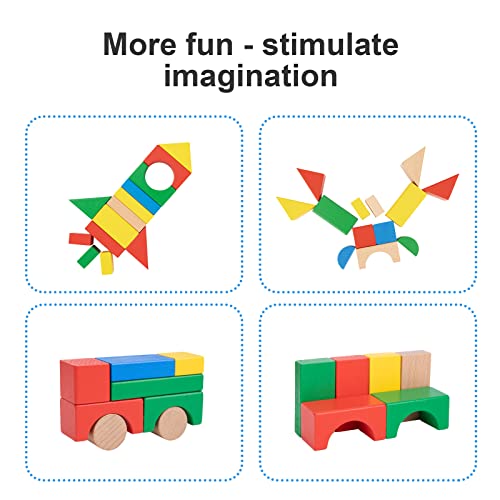 Tookyland 100 Pieces Wooden Building Blocks, Shape Sorting Stacking Toy For Kids With Storage Bucket, Montessori Toys For 1 2 3 Year Old Girls Boys #TOP5