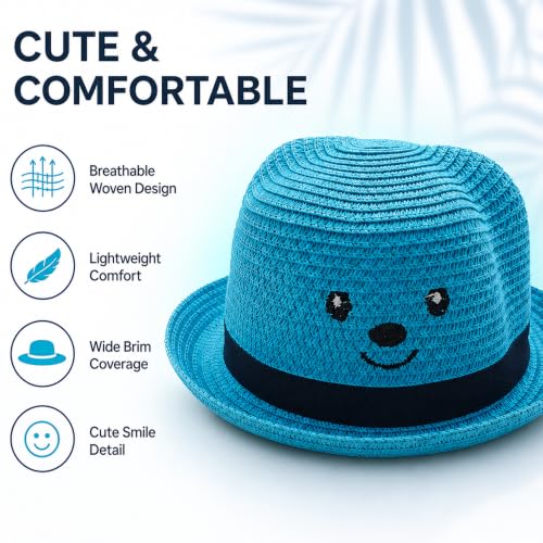 Image of VRITRAZ Kids Straw Hat for Baby Boys & Girls | Printed Summer Sun Hat, Woven Wide Brim Beach Cap, Lightweight Breathable Holiday Travel Picnic Outdoor Fancy Dress Fashion Hat for Children & Toddler