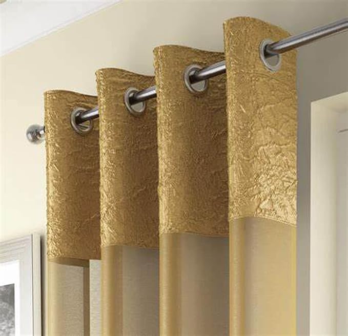 Maple Textiles Eyelet Heading Voile Crushed Metallic Satin Curtain Panel Ring Top Available in 3 sizes (1, Ochre, 90" Drop)
