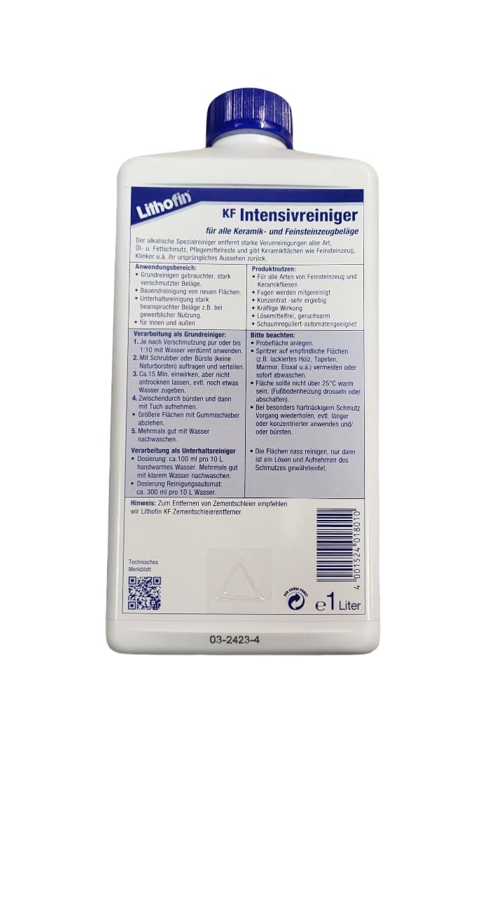 zbs24 Lithofin KF Intensivreiniger, Grundreiniger und regelmäßiger Unterhaltsreiniger, stark beanspruchter Flächen aus keramischen Fliesen und Feinsteinzeug, inkl. Latex Handschuhe Gr. 8 (3 Liter)