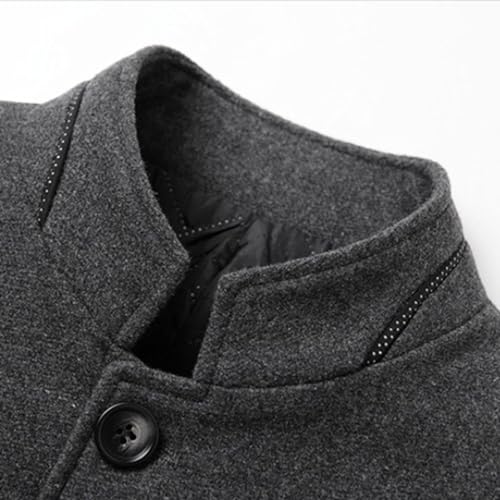 Image of Men's Wool Trench Jacket & Coat Warm Quilted Single Breasted Band Collar Long Sleeve Winter Button Fit Slim Peacoat