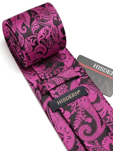 Image of HISDERN Extra Long Ties for Men Classic Floral Tie and Pocket Square Elegant Silk Necktie Handkerchief Set Wedding Party