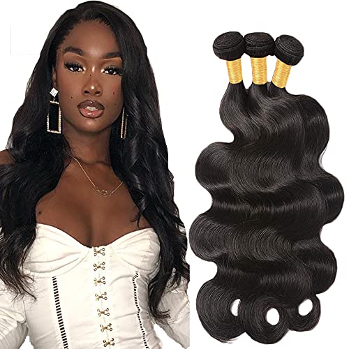 8A Brazilian Hair Bundle Body Wave Hair Weave 100% Unprocessed Virgin Body Wave Human Hair Bundles 3 Bundles Natural Color Hair Extensions for Black Women (26 28 30 inches)
