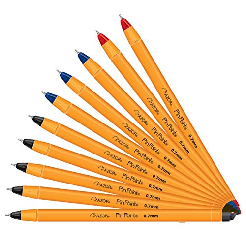Image of AZOR Pin Point Fine Tip 0.7 mm Ballpoint Pens Black Blue Red Ink, 10 Pack
