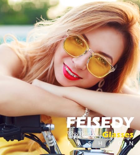 FEISEDY Night Vision Driving Glasses Yellow Lens Reduce Glare Safety Driving Sunglasses B00894