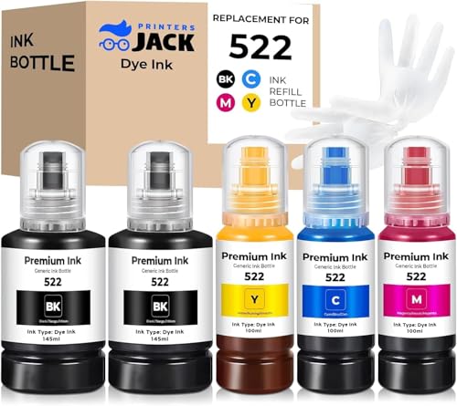 Printers Jack Compatiable for T522 Ink Refill Ink Bottle Kit Compatiable with T522 and Supertank ET-2800 ET-4700 ET-4800 ET-2710 ET-2720, ET-2803 Printer, (2BK C M Y)