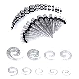 BodyJ4You 54PC Ear Stretching Kit - 14G-00G Beginner Gauges - Grey Glitter Acrylic Tapers Spirals No Flare Plugs O-Rings - Lightweight Expanders Unisex Men Women