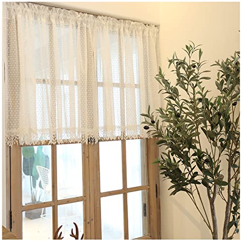TAEOVXD Cortinas de Tul con Encaje y diseño de Copos de Nieve franceses, cenefas con borlas, Cortinas de café con Bolsillo para Varilla, Cortinas Cortas para Cocina, para Sala de Estar, Dormitorio,