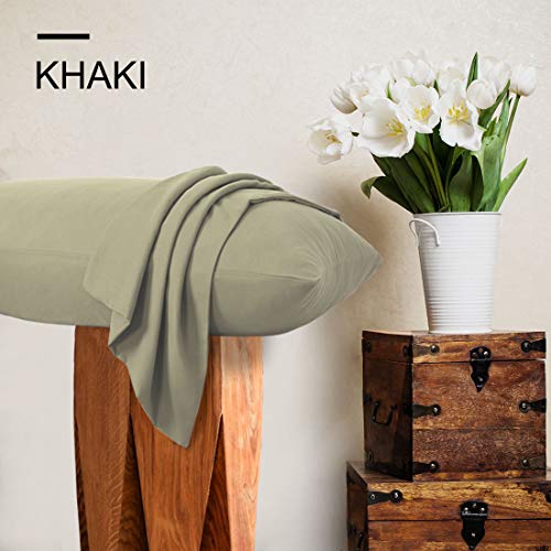 Taies d'oreiller lot de 2 microfibre kaki protection lit fermeture Éclair