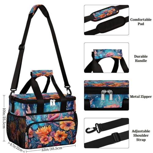 Butterfly Insulated Picnic Backpack Lunch Box for Women Men Picnic Basket Tote Lunch Bag Picnic Bag Portable Lunch Bags for Picnic, Beach, Work, Trip,Office, Camp Floral Butterfly