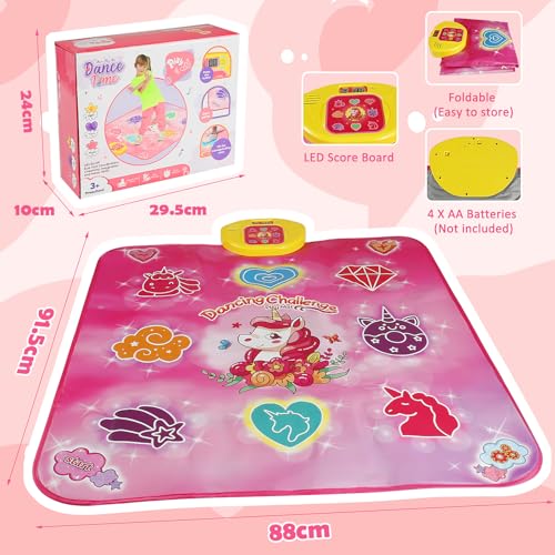 Euakee Tanzmatte für Kinder ab 3-12 Jahre, Kindertanzmatten mit 5 Spielmodi und 3 Herausforderungsstufen, Musikmatte mit LED-Lichter, Geschenke für Mädchen ab 3 4 5 6 7 8 9 10 11 12+ Jahre (rosa)