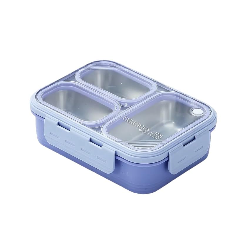 MyneeMoe Plastic Bite To Eat 3-Compartment Bento Lunch Box (620Ml): 100% Leak-Proof Design! (Lavender)