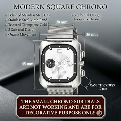 Image of Shocknshop Analog Square Dial Mesh Stainless Steel Strap Watch for Men and Boys -WCH186