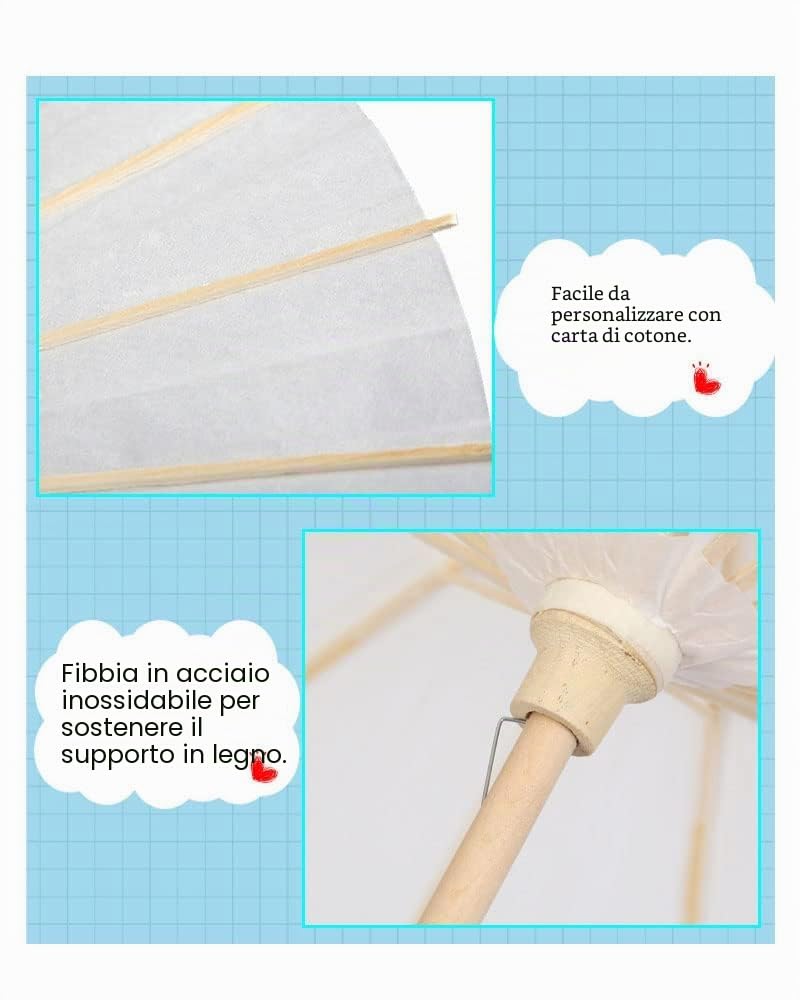 zalati Ombrellone di carta 6 pezzi decorativo bianco fai da te dipinto classico stile cinese per matrimoni, feste nuziali, decorazioni per foto cosplay - 30 cm