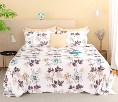 Image of SANMARINO 210TC Cotton King Size Bedsheet with 2 Pillow Covers | Premium Floral Print Design Flatsheet |Ultra Soft Breathable Skin Friendly Bedding Set for All Season Use 90 x 100 Inch,Taupe