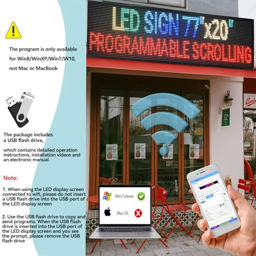 Image of 77 inch x 20 inch Large P10 Outdoor Programmable LED Sign, Full Color Scrolling Message Board, WiFi App Control Digital Signage, IP65 Waterproof High Brightness Electronic Advertising Display for Business, Store, Restaurant, Church