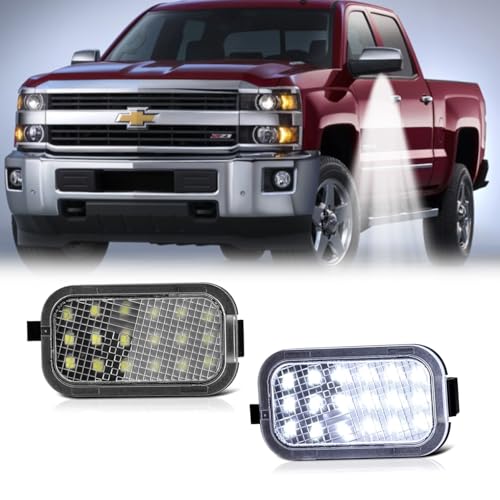 LED Side Mirror Puddle Light Lamp for Chevy Silverado 2011-2014 | GMC Sierra 2500HD 3500HD, Chevy Tahoe Suburban Avalanche, GMC Yukon Cadillac Escalade, White Side Mirror Light Lamp, Pack of 2