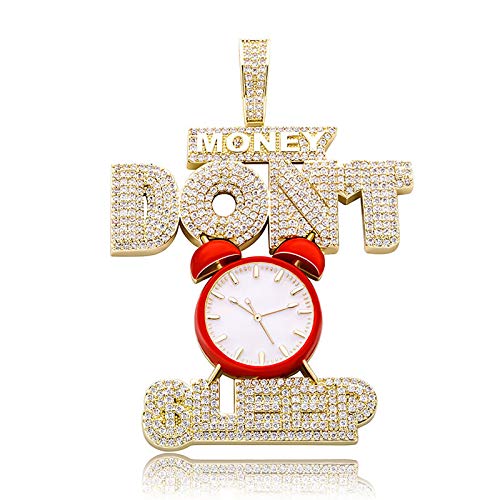 LFONCE Hip Hop Geld Schlaf Nicht Iced Out Anhänger Herren Designer Zirkonia Steine Halskette Aussage Wecker Charms Simulation Diamant Schmuck Cover