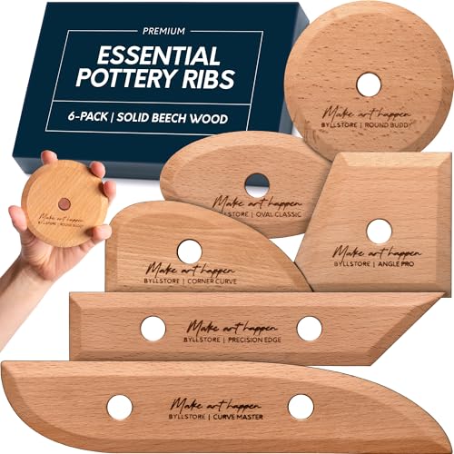 Byllstore Essential Pottery Ribs for Clay | Shaping & Smoothing Tools | Solid Beech Wood | 6-Pack