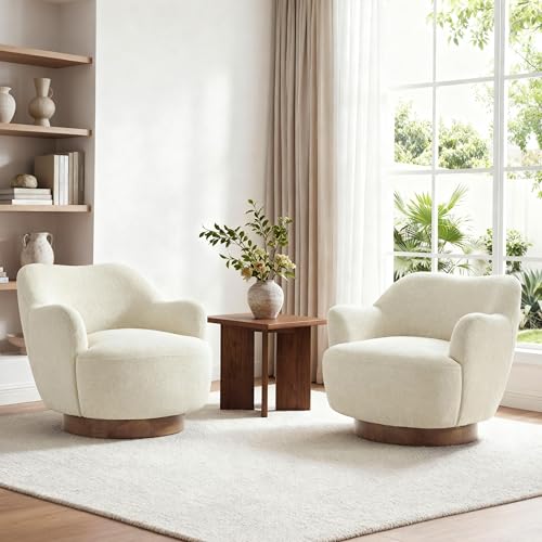 Image of KISLOT, Swivel Accent Chair, Arm Chair with Wooden Base, Linen, Set of 2