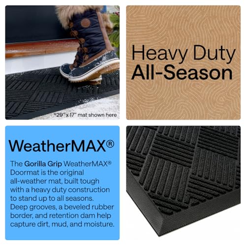 Image of GORILLA GRIP WeatherMAX Door Mat, Indoor Outdoor Use, 72x24, Black Diamond