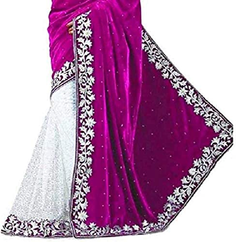 Image of Women's Velvet and Brasso Half-Half Saree with Blouse Piece