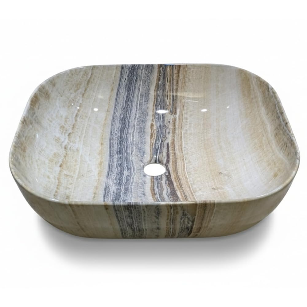 Astini Brown, Grey Marble Luxe Brown And Grey Marble Effect Ceramic Counter Top Basin