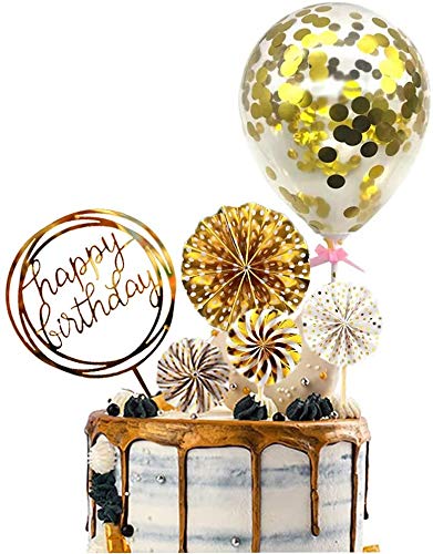 Image of Party Propz Happy Birthday Cake Topper - 6Pcs, Birthday Decoration Items For Girl | Cake Toppers For Cake Decoration | Happy Birthday Cake Topper | Confetti Balloon