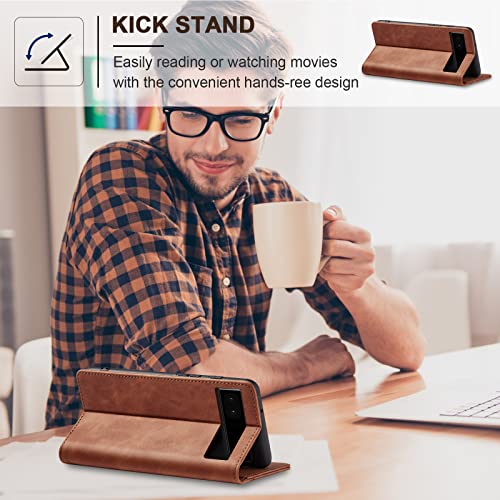 Image of Jasonyu Flip Wallet Case for Google Pixel 6A,Brown