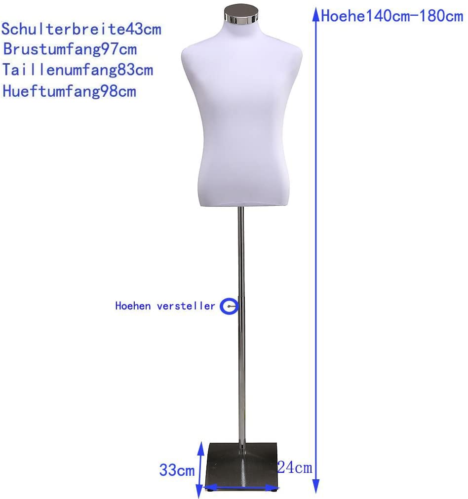 Loywe Manichino da sarto Busto Torso da Uomini Base quadrata in metallo Gr. 46/48 Bianco LW6001W