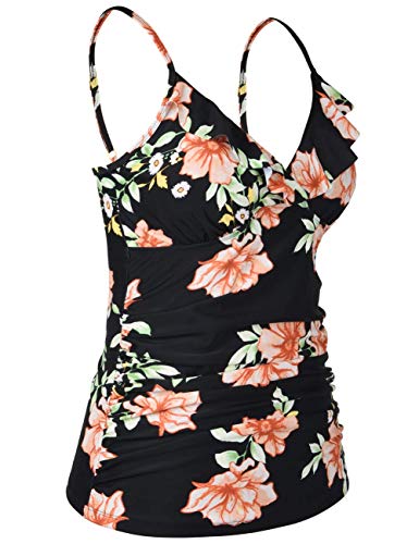 Image of Hilor Women's Tankini Tops Shirred Ruffled Swimsuits V Neck Swimwear Top