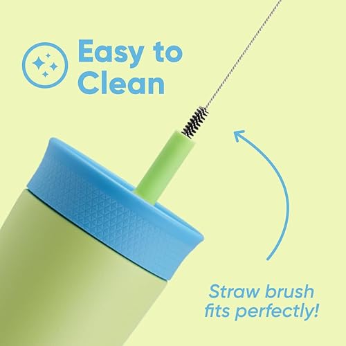 Miniatura 9 de Owala Vaso térmico de acero inoxidable para niños con popote flexible resistente a derrames, fácil de limpiar, botella de agua para niños, ideal