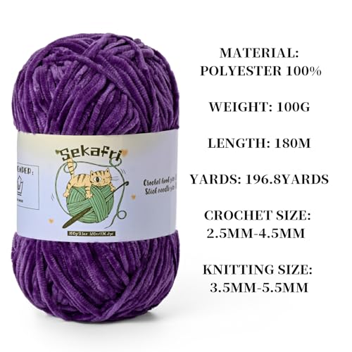Image of 3 Pack of 300g (590yds) Fuzzy Chenille Yarn for Crocheting,Fluffy Amigurumi Crochet Yarn for DIY Craft /Hat /Clothes, Soft Velvet Baby Blanket Yarns（3 Violet）