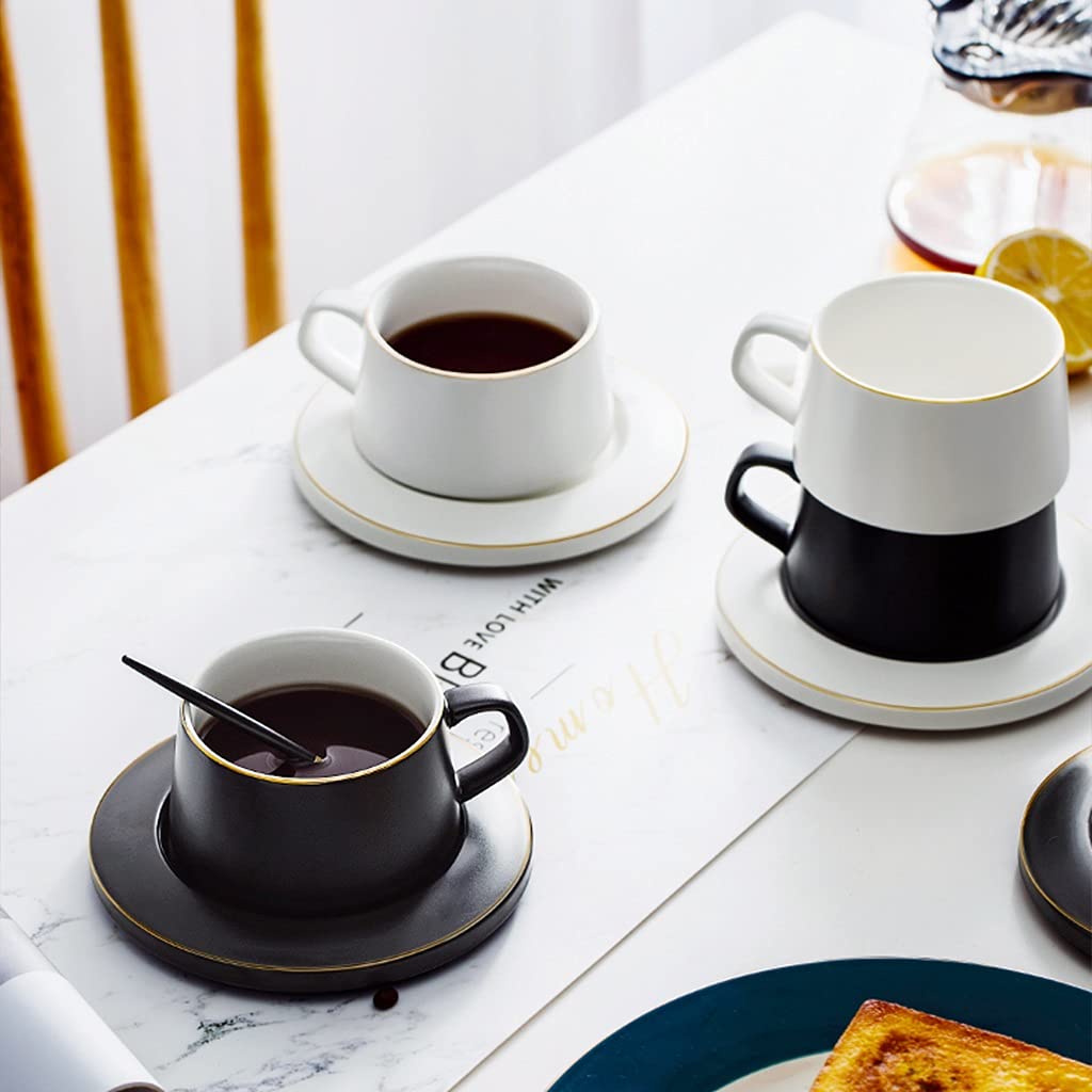 Kaffee Cups Set von 2, tassen mit untertassen, 8,5 Unze für Spezialitätenkaffeegetränke, Latte, Café Mokka und Tee, Becher Geschenkset für Männer Damen Dad Mama Friend's Brithday ( Color : Black )