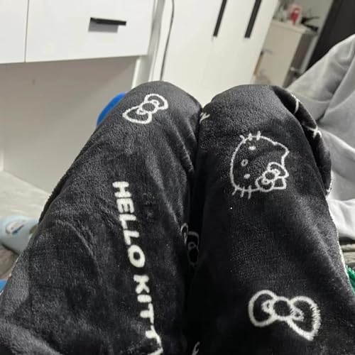 Image of BIUGNVW Anime Pajamas Pants Women Cartoon Family Christmas Pajama Pants Kawaii Flannel Pajama Pants Black and Pink