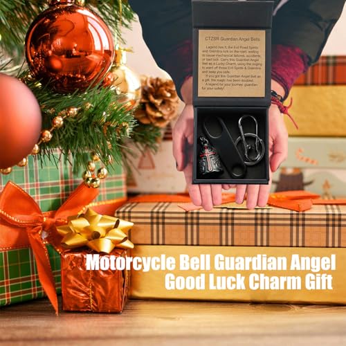 Image of Motorcycle Bell Guardian Angel Charm - Weather-resistant Good Luck Gremlin Bells With Gift Box, Legend Card, Keychain
