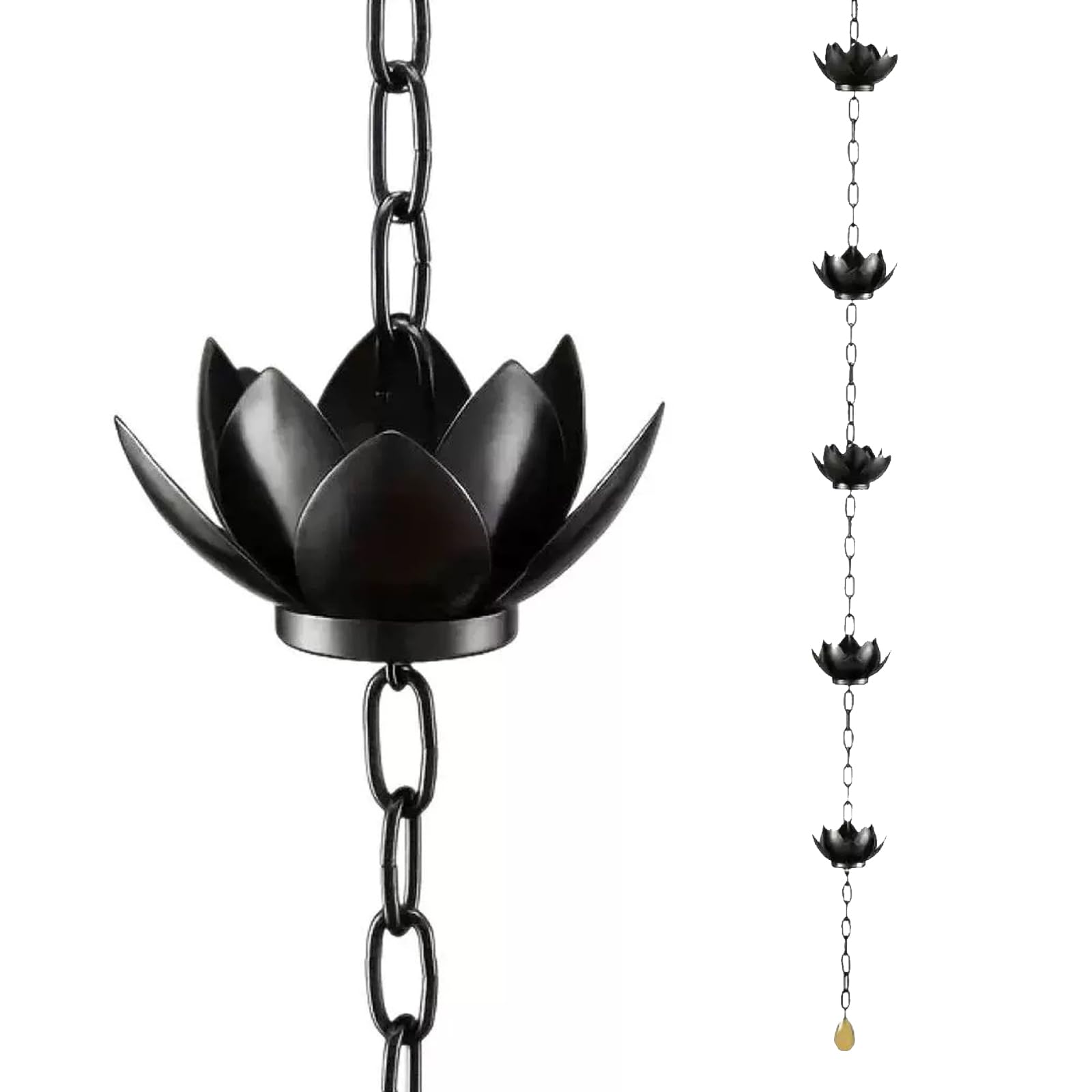 Catena Antipioggia, Catena Nera per Drenaggio dell'Acqua Piovana da 1,2 M A Forma di Loto in Ferro per Decorazioni Esterne per Casa E Giardino Efficiente Drenaggio dell'Acqua Piovana